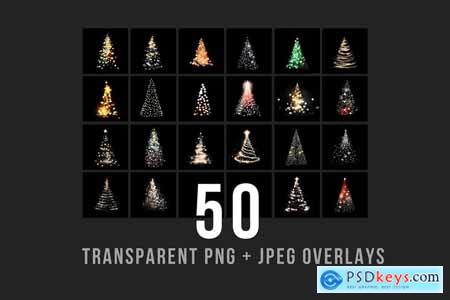 50 Christmas tree bokeh light PNG and JPG overlays