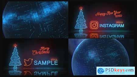 Happy New Year and Merry Christmas Digital Neon Logo Reveal 2 mode 22933077