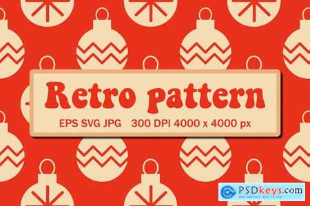Red retro pattern with Christmas tree toys