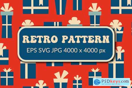 Red retro Christmas pattern with gift box