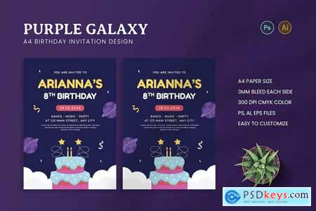 Purple Galaxy Birthday Invitation