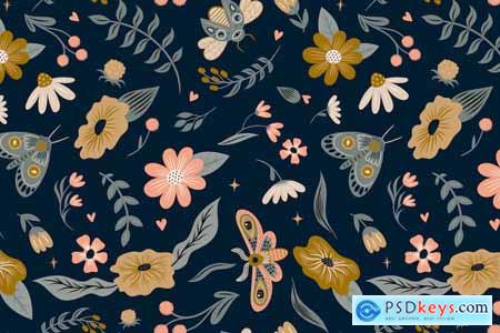 Seamless Pattern With Moths And Plants JRWZB5Z