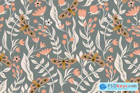 Moths And Plants Seamless Pattern AU5G6MD