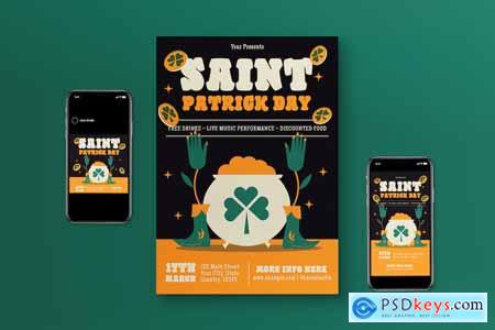 Black Flat Design St Patrick Day Flyer Set