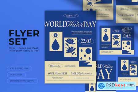 Blue Flat Design World Water Day Flyer Set