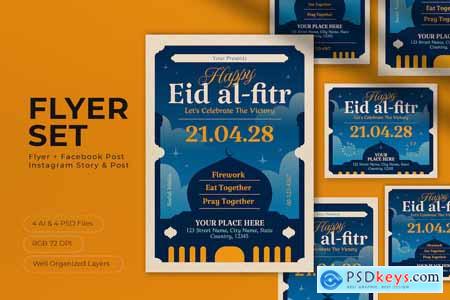 Blue Modern Eid Al-Fitr Flyer Set