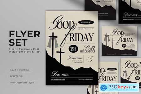 Beige Flat Design Good Friday Sale Flyer Set