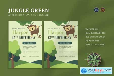 Jungle Green Birthday Invitation