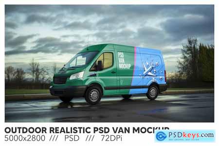 Outdoor Realistic PSD Van Mockup