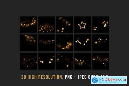 Christmas bokeh light overlay, star bokeh overlays