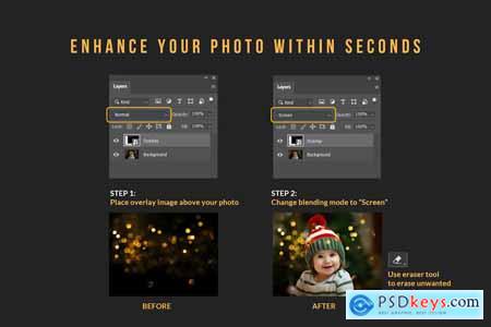 Gold bokeh light Christmas photo overlay PNG