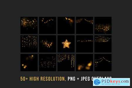 Gold bokeh light Christmas photo overlay PNG