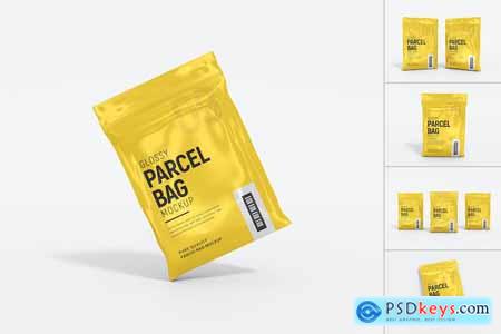 Glossy Parcel Delivery Bag Packaging Mockup Set