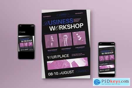 Black Flat Design Business Workshop Flyer Set