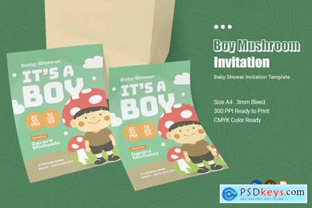 Boy Mushroom Baby Shower Invitation