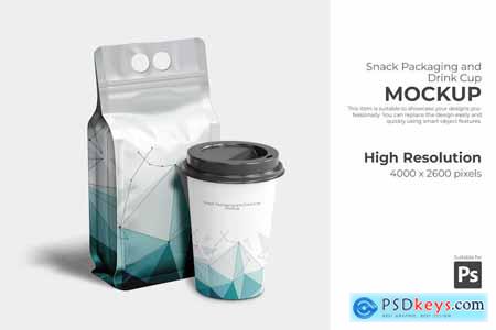 Snack Packaging and Drink Cup Mockup 3B4P9KD