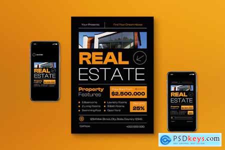 Black Modern Minimalist Real Estate Flyer Set