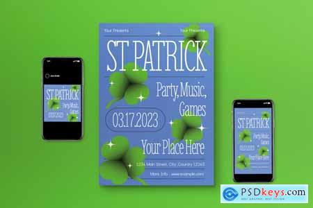 Blue Green Y2K ST Patrick Day Flyer Set