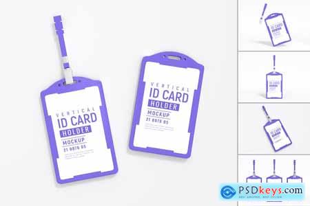 Vertical ID card with Plastic Holder Mockup Set