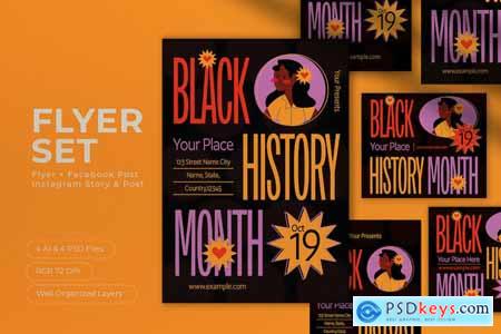 Black Flat Design Black History Month Flyer Set