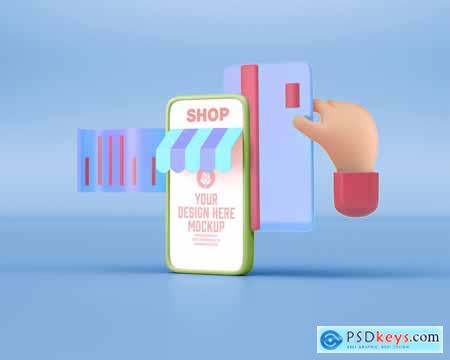 3D Store with Mobile Mockup