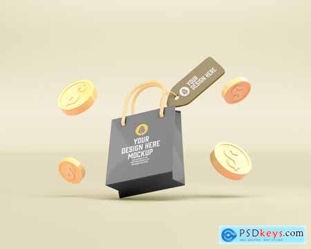 Shopping Bags with Hand and Coins Mockup