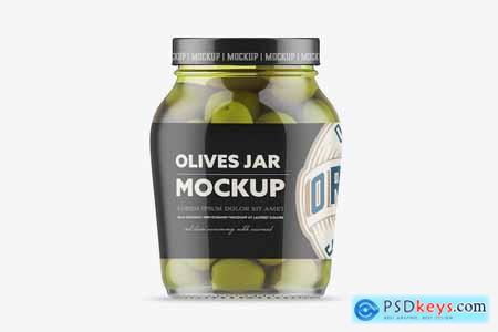 Glass Jar with Olives Mockup