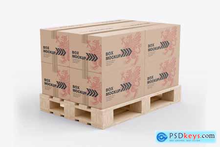 Pallet with Kraft Boxes Mockup