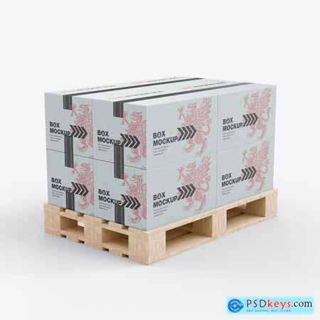 Pallet with Kraft Boxes Mockup