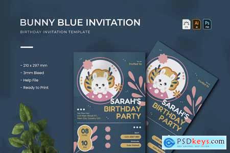 Bunny Blue - Birthday Invitaiton