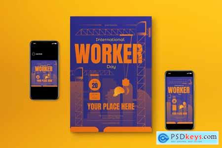 Blue Gradient International Worker Day Flyer Set