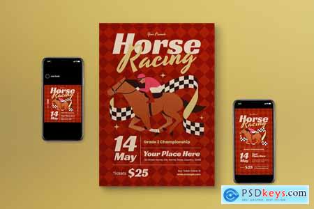 Red Vintage Horse Racing Flyer Set