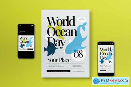 White Minimal World Ocean Day Flyer Set