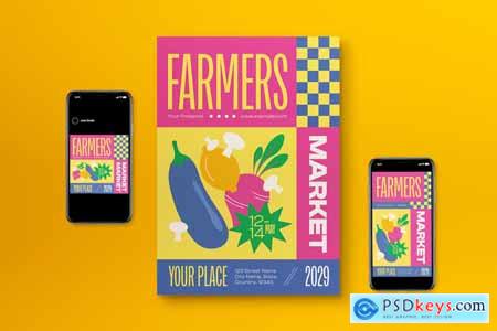 Pink Flat Design Farmers Market Flyer Set