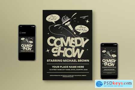 Brown Retro Comedy Show Flyer Set