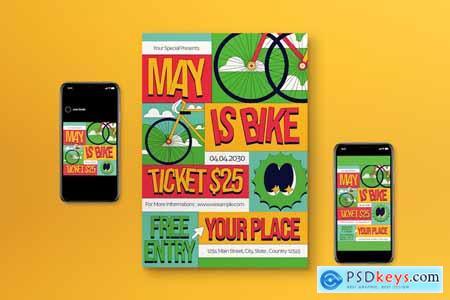 Green Retro May is Bike Flyer Set