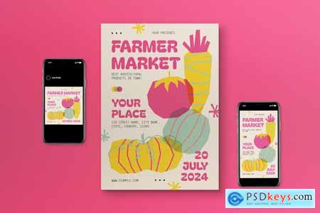 Pink Risograph Farmer Market Flyer Set