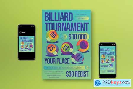 Green Y2K Billiard Tournament Flyer Set