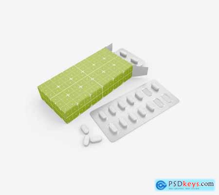 Flat Box with Pills Mockup