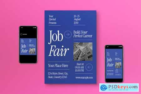 Blue Minimalist Job Fair Flyer Set