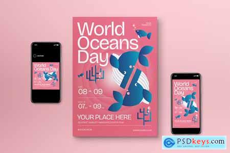Pink Geominimalism World Oceans Day Flyer Set
