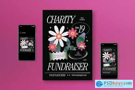 Black Floral Charity Fundraiser Flyer Set