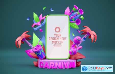 Mobile Screen with Carnival ornaments Mockup