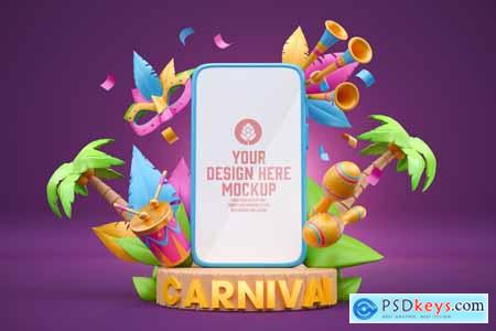 Mobile Screen with Carnival ornaments Mockup