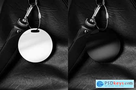 Round Luggage Tag Hanging on a Leather Bag Mockup