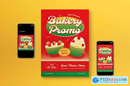 Red Colorful Bakery Promo Flyer Set
