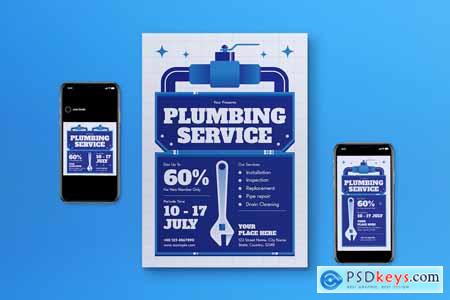 Blue Maximalism Plumbing Service Flyer Set