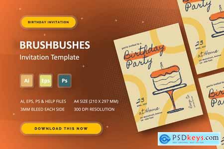Brushbushes - Birthday Invitation