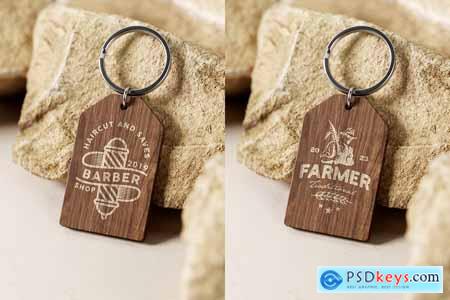 Branded Wooden Keychain With Ring Mockup