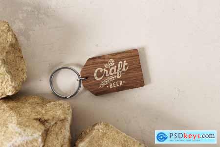 Branded Wooden Keychain With Ring Mockup